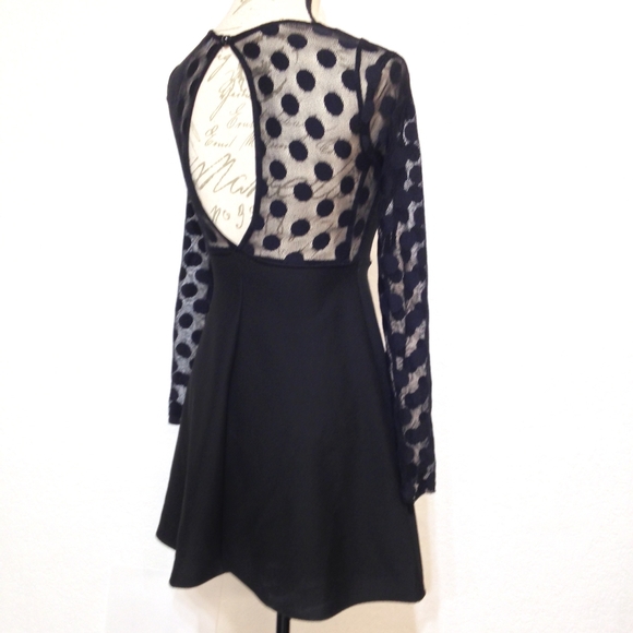 LuLu's In Hot Dot-ter Long Sleeve Black Dress XS - Picture 9 of 12